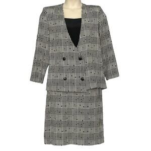 VTG 80s ACT II Women Suit 12 Ivory Houndstooth Check Plaid Power Classic Office